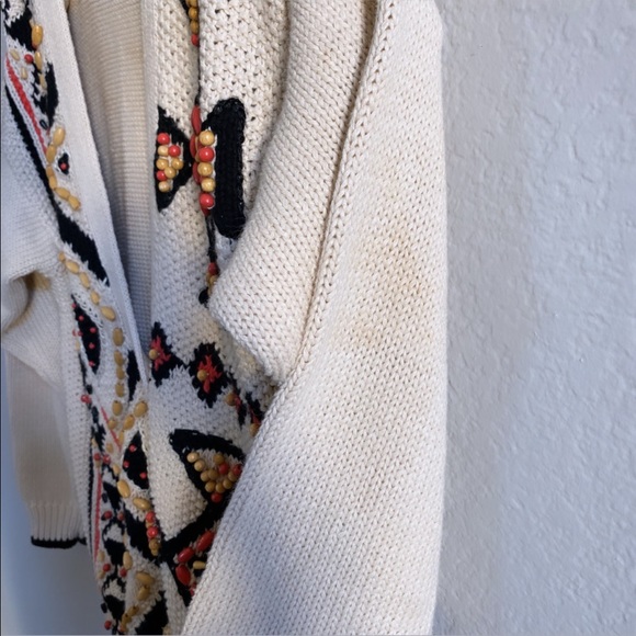 Vintage Tribal Beaded Button Down Cardigan Grandpa Sweater - Picture 5 of 7